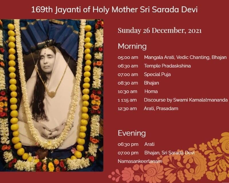 Holy Mother Sri Sarada Devi  Jayanti - Programme
