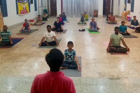 Students at Yoga class at Ramakrishna Math Madurai 